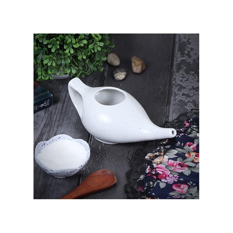 WHOLELIFEOBJECTS Leak Proof Durable Porcelain Ceramic Neti Pot Hold 300