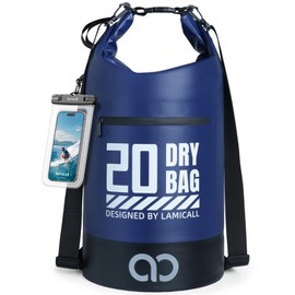 Lamicall Waterproof Dry Bag (10L/20L), Waterproof Bag with Included Waterproof Phone Pouch, Adjustable Strap, Drybag for Boat Swimming Canoe Fishing Rafting Snowboarding - Blue(20L)