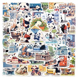 50Pcs Cute Panda Graffiti Stickers, Student Classroom Teacher Prize Stickers Suitable for laptops, Guita, Bottles, Skateboards, suitcases, car Bumpers, Cute Stickers for Children, Girl and Teenagers