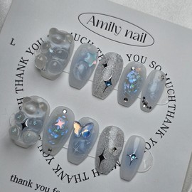 Blue Twinkle [Handmade Nail Tips] Emily Nail - Short Oval / 블루트윙클 [수제네일팁] 에밀리네일 - 숏오발