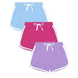 BOOPH - Pantalones cortos deportivos para niñas (3 unidades), Rosa Púrpura Azul, 12-14 años