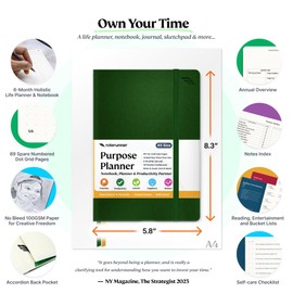 Roterunner Purpose Planner Notebook A5 5.8”x8.3” Undated Daily Planner 2024-2025 Daily Weekly and Monthly Productivity Goal Setting Tool for Work Home ADHD Planner for Adults Self Care Journal (Green