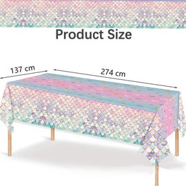 Xinfin Rainbow Tablecloths, 137 x 274 cm, Disposable Tablecloth, Waterproof Plastic Tablecloths, Party Decorations, Pastel Party Accessories for Birthday, Wedding Party (2 Pieces, Mermaid B)