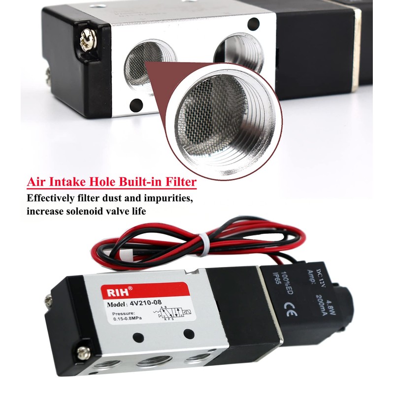 RIH Pneumatics Solenoid Valve 4V210-08 12V/24V/110V Series Single Coil Pilot-Operated