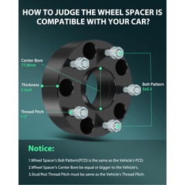 SCITOO 4Pcs 2 inch Wheel Spacers 5x5.5 Bore 77.8mm Studs 1/2" 5 Lug Wheel Adapters Spacers Fit for Dodge D150 Ram 1500