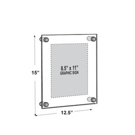Azar Displays, 105514, Floating Acrylic Wall Frame with Silver Hardware Stand Off Caps, Clear Hanging Photo Frame Display Mount with Frameless Border, Glass-Like Frame for Large Prints, 8.5" x 11"