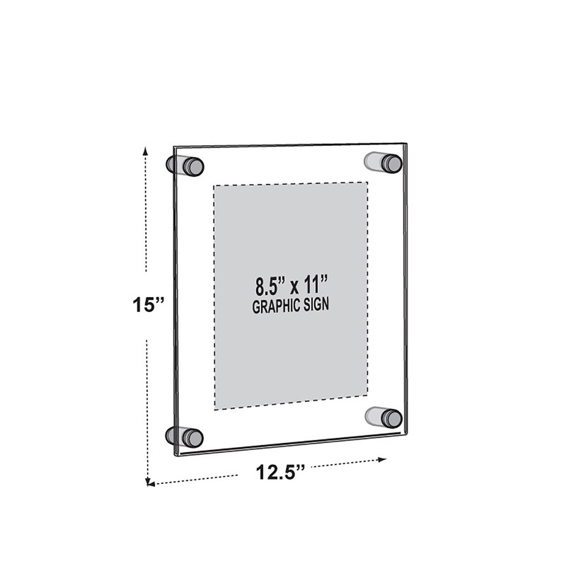 Azar Displays, 105514, Floating Acrylic Wall Frame with Silver Hardware