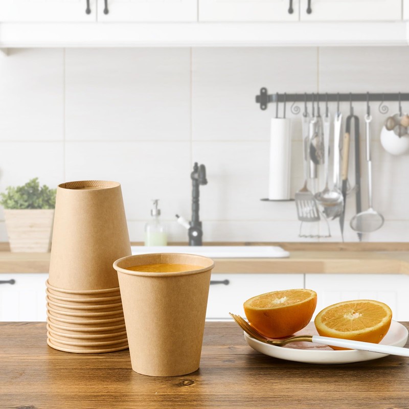 LITOPAK 100 Pack 10 oz Kraft Paper Coffee Cups for