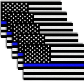 Reflective US Flag Decal Packs with Thin Blue Line for Cars & Trucks, 5 x 3 inch American USA Flag Decal Sticker Honoring Police Law Enforcement Vinyl Window Bumper Tape (5-Pack)