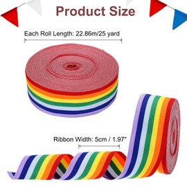 PATIKIL 2" Rainbow Striped Grosgrain Ribbon, 25 Yard Polyester Fabric Stripe Craft Ribbon Double Faced Design for Bow Gift Wrapping DIY Making Christmas Decorations