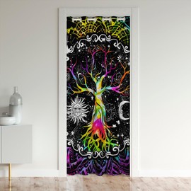 Erosebridal Trippy Sun And Moon Door Curtain for Doorways Privacy,Black White Blackout Kids, Tree Of Life Doorway Curtain, Galaxy Stars Mandala Tribal Closet Cover 42''W X 80''L