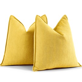 ZWJD Yellow Pillow Covers 20x20 Set of 2 Chenille Throw Pillow Covers with Elegant Design Soft and Luxurious Decorative Throw Pillows for Couch, Bed, and Home Decor