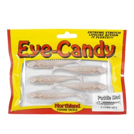 Northland Tackle Eye Candy Paddle Shad Floating 3.5" Soft Plastic Minnow Bait for Walleye Fishing, 5 Baits Per Pack, Pearl White