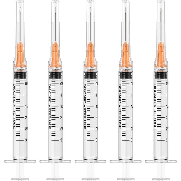 25 Gauge 1 inch Needle with Syringe (100Pack), 3ml Luer