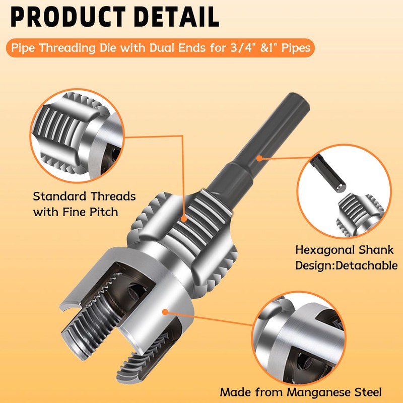 Dual-Function Internal & External Pipe Threading Tool for 1/2"& 3/4"