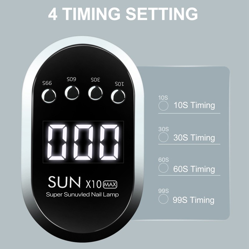 LED Nail Lamp 4 Timers Handheld with Removable Bottom Plate