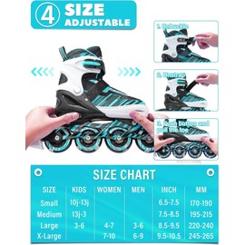ECOO Adjustable Inline Skates Boys and Girls with Light up Wheels，Roller Blades for Kids Ages 4-12, Women Roller Skates for Beginner Outdoor and Indoor