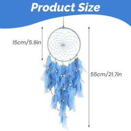 Dream Catcher Girls Handmade Dream Catcher Feather Dream Catcher Wall Hanging Woven in Bohemian Style Craft Set for Bedroom Living Room (Blue)