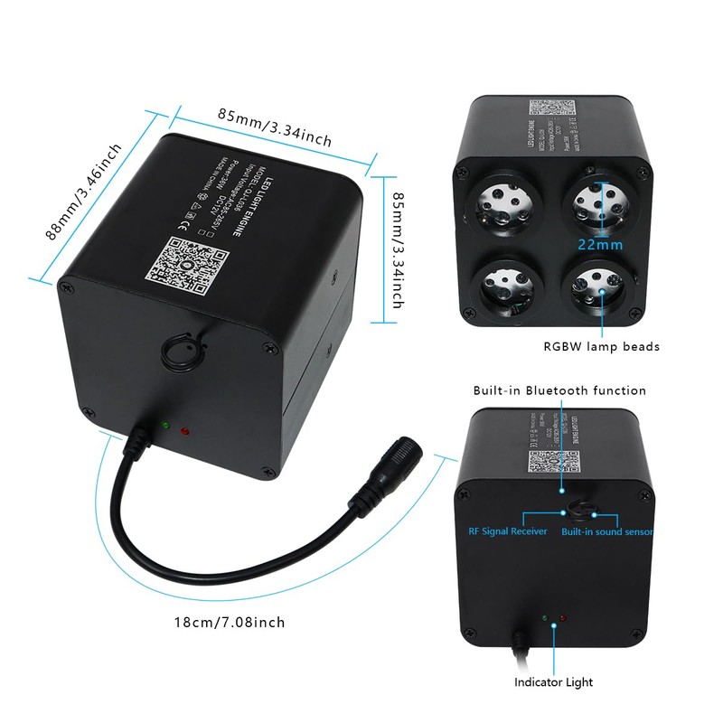 AKEPO 36W 4-Head 4 Color RGBW Twinkle Fiber Optic Lights,