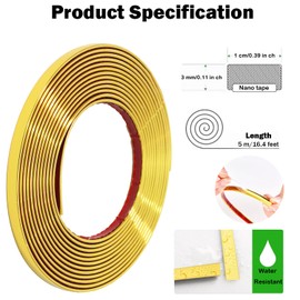 16.4 Ft Peel and Stick Trim,Flexible Peel and Stick Trim Molding,Molding Trim for Wall Tile Edges,Kitchen,Ceilings,Backsplash and Mirrior Frame Decor(Gold)