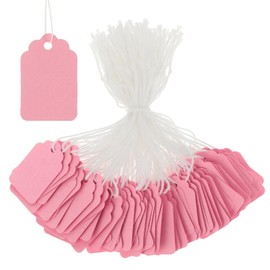 200 Pieces Small Gift Tags with String Attached, 1.4x1.8 Inch Paper Hang Price Display Labels Jewelry Price Tags with String Attached for DIY Craft Products Clothes Jewelry Pricing Retail, Pink