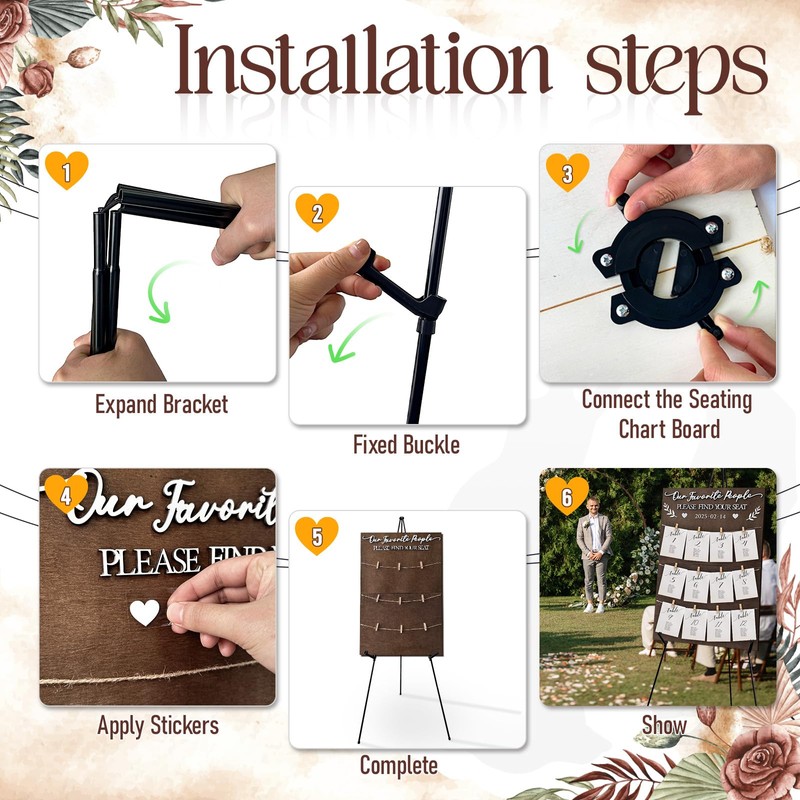 OurWarm Wedding Seating Chart with Easel Display Stand, Rustic Seating