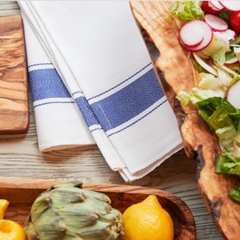 Verve CULTURE Classic Italian Kitchen Towel, Herringbone Pattern, Blue