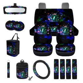 CLOHOMIN Mushroom Car Seat Covers Set of 15 Butterfly Car Seat Protector Steering Wheel Cover Seat Belt Covers Trash Bin Auto Air Vent Holder Rear View Mirror Cover Coasters Key Chain