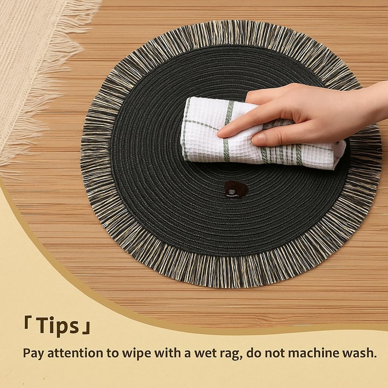 JEIYMIUW 15 Inch Round Braided Placemats Set of 4, Black