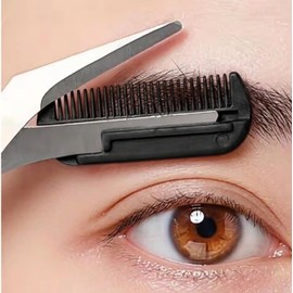 Tijera para Cejas con Peine Recortador de Precisión de Acero Inoxidable Herramienta Profesional para Perfilado y Depilación de Cejas (1, Negro)