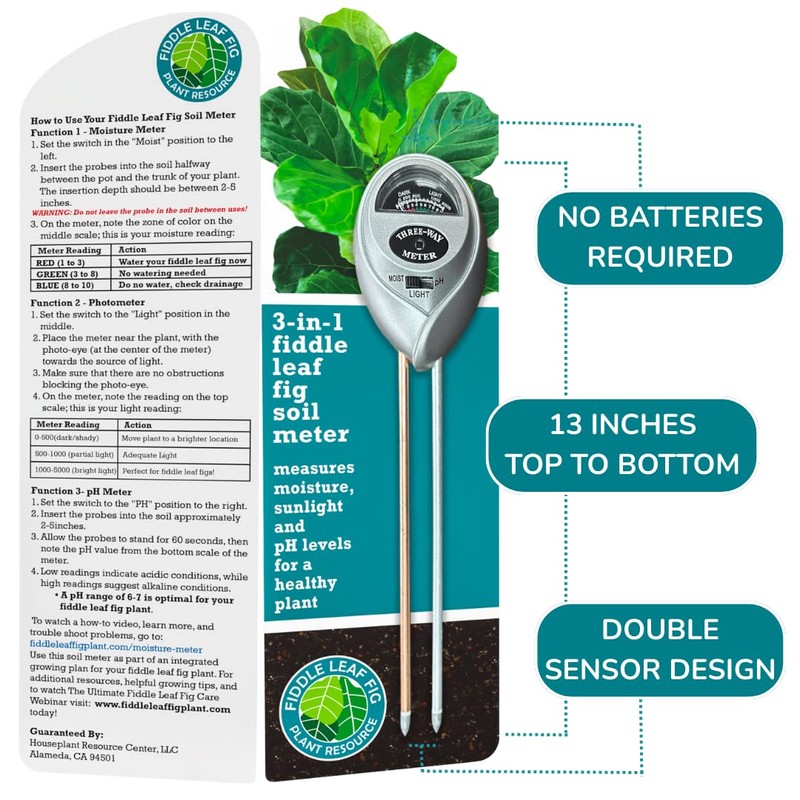 Houseplant Resource Center Fiddle Leaf Fig 3-in-1 Soil Moisture Meter