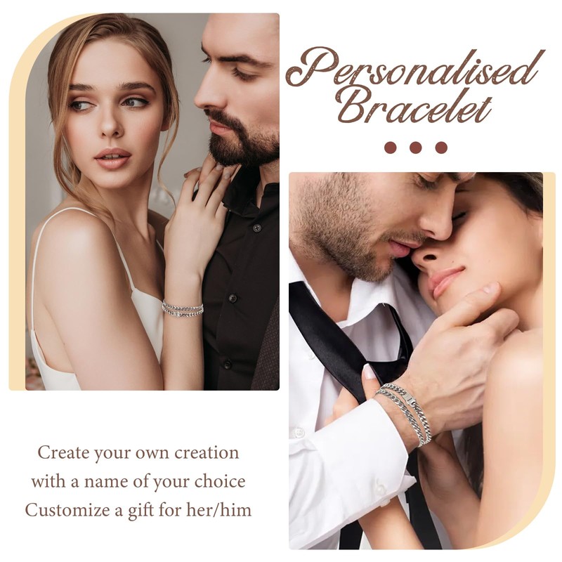 ZENGSING Men's Bracelet with Letters, 3 Pcs Chain Bracelet for