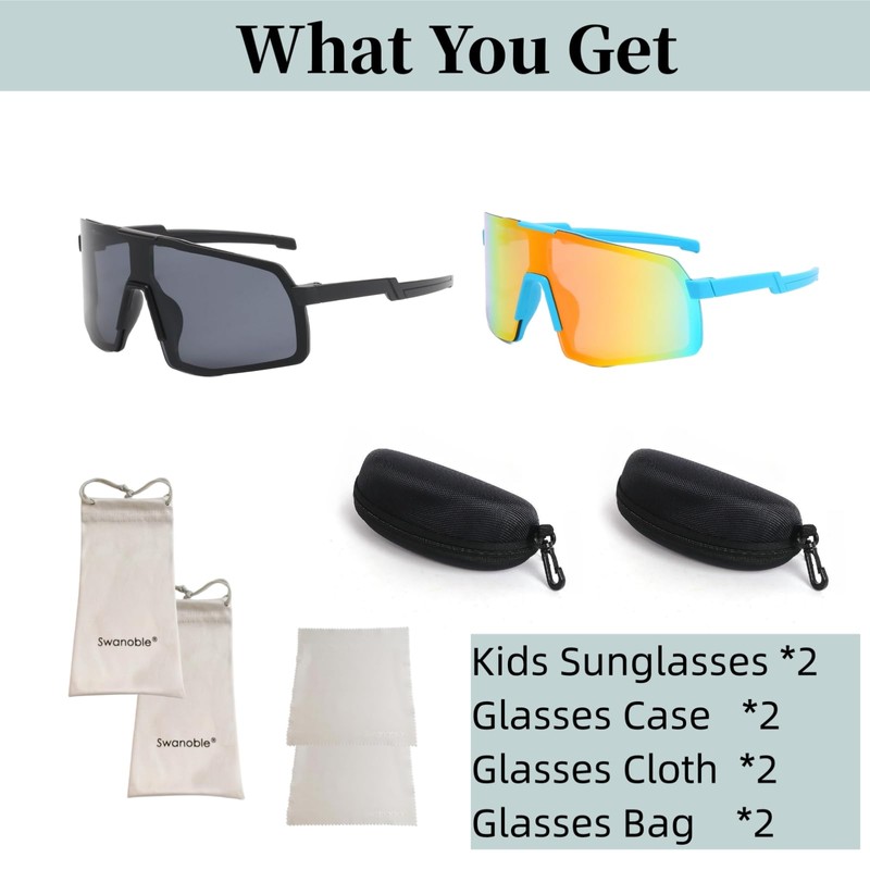 swanoble 2 Pairs UV400 Kids Sports Sunglasses for Boys Girls