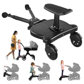Universal Stroller Board with Detachable Seat, 2 in 1 Buggy Board Suitable for Most Brands of Strollers, Stroller Attachment for Toddler to Ride, Sit and Stand Stroller, Holds Children Up to 55lb