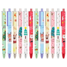 12Pcs Christmas Black Gel Ink Rollerball Retractable Ballpoint Pens for Kids Adults School Rewards Students Office Supplies Xmas Christmas Stationary Sets Novelty Pens Party Gift Bag Stocking Fillers