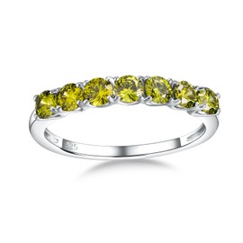 AGRULE Womens Wedding Band 7 Stone Eternity Ring Sterling Silver Cute August Birthstone Ring Peridot Ring Stackable Engagement Rings for Women, Size 8