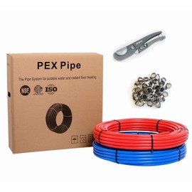 EFIELD Pex-b Pipe/Tubing, Blue & Red 1/2 inch 2 x100 ft (200 ft) Length,100 Pcs 1/2" Cinch Clamps, Pipe Cutter,(AB-2)