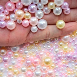 2000PCS No Hole Pearls for Crafting Vase Fillers Mixed Sizes 4/5/6/8/10/12mm Dazzling Round Beads Kit Without Hole Pearls for Wedding Deocation Table Scatter Candles Fillers Centerpieces