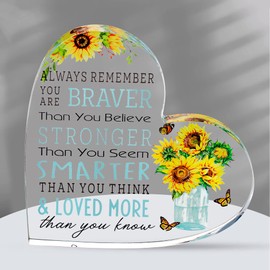 Motivational Gifts - Acrylic Hearts with Heartwarming Message - Inspirational Gifts for Women, Men Gifts - Home Office Desk Decor - Best Friends Gifts, New Job Gifts (Heart - Sunflower)