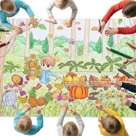 THE TINY GENIUS COMPANY Color Poster for Kids & Adults | Fruits & Vegetables Theme | 60 x 90 cm Foldable Banner | Educational Colouring Activity for Creativity & Learning | Ages 3+