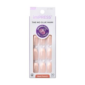 Uñas Punta Francesa Estilo Natural Coffin KISS Press On imPRESS Genuine Fácil Aplicación Largo Medio