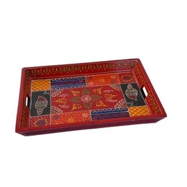 Wooden Decorated Tray Rajasthani Handmade for Home and Gifting (Colored 10X13)