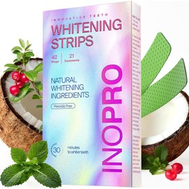 InoPro Teeth Whitening Strips 21 Treatments Kit - Teeth Whitener, Peroxide Free, Enamel Safe Green Whitestrips, Deep Stains Removal - Instant Teeth Whitening Without The Harm (42 Strips)
