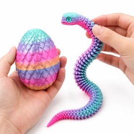3D Printed Articulated Snake Egg Toy for Desk Decor – Flexible Rotating Animal Figurine for Fidgeting, Display & Collecting