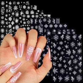 White Snowflake Nail Art Stickers Decals Winter Christmas Snow Nail Self-Adhesive Sticker Designs Xmas Big Snowflake Nail Transfer Decal Acrylic Supplies for Women Manicure Tips Holiday Decorations