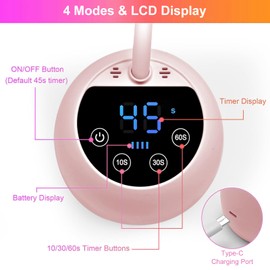 Mini UV Lamp for Nails, 12 LED Beads Mini Nail Lamp with 4 Modes, Smart Auto Sensor and LCD Display, 36 W Portable Small Nail Dryer, Suitable for Salon and Home (Pink)