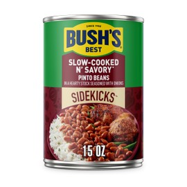 BUSH'S BEST 15oz Canned Slow-Cooked N' Savory Pinto Beans, Source of Plant Based Protein and Fiber, Low Fat, Gluten Free