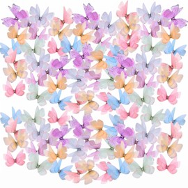 QIANSSE 60Pcs 10 Colors 3D Mesh Butterfly Appliques 5x3.5cm DIY Decor