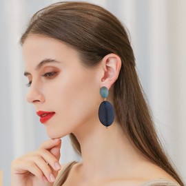 LILIE&WHITE Navy Acrylic Earrings, Frosted Resin Statement Earrings Dangle Bohemian Fun Retro Earrings Boho Drop Costume Beach Jewelry for Women