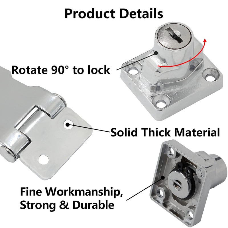 Kyuionty 4 Pcs Keyed Hasp Locks 2.5 Inch Twist Knob